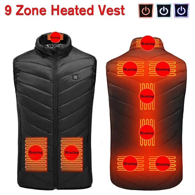 9 Places Heated Vest Winter Electric Heating Vest Washable Heating Jacket Thermal Clothing Hunting Vest Winter Heating Jacket