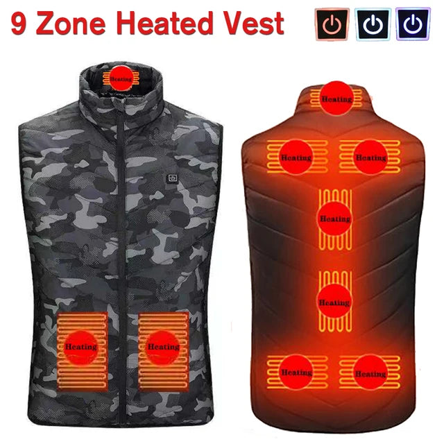 9 Places Heated Vest Winter Electric Heating Vest Washable Heating Jacket Thermal Clothing Hunting Vest Winter Heating Jacket