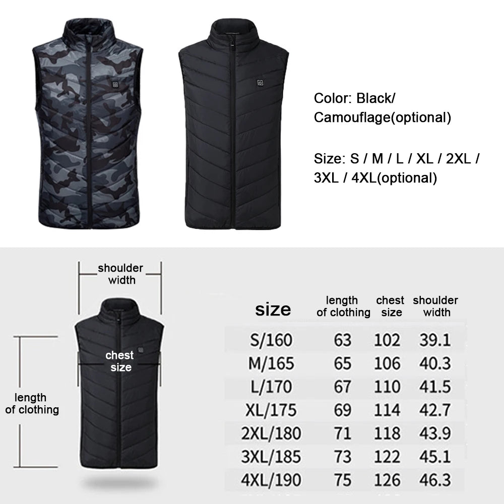 9 Places Heated Vest Winter Electric Heating Vest Washable Heating Jacket Thermal Clothing Hunting Vest Winter Heating Jacket
