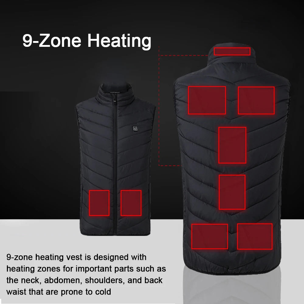9 Places Heated Vest Winter Electric Heating Vest Washable Heating Jacket Thermal Clothing Hunting Vest Winter Heating Jacket