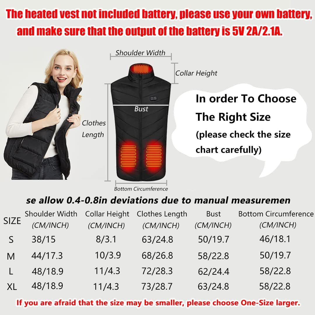 Heated Vest, Electric Heating Vest, 3 Temperature Levels Heating Jacket for Men and Women, 9 Heating Zones, USB Charging Heated Gilet Jacket for Outdoor Camping Hiking (Not Included Battery)