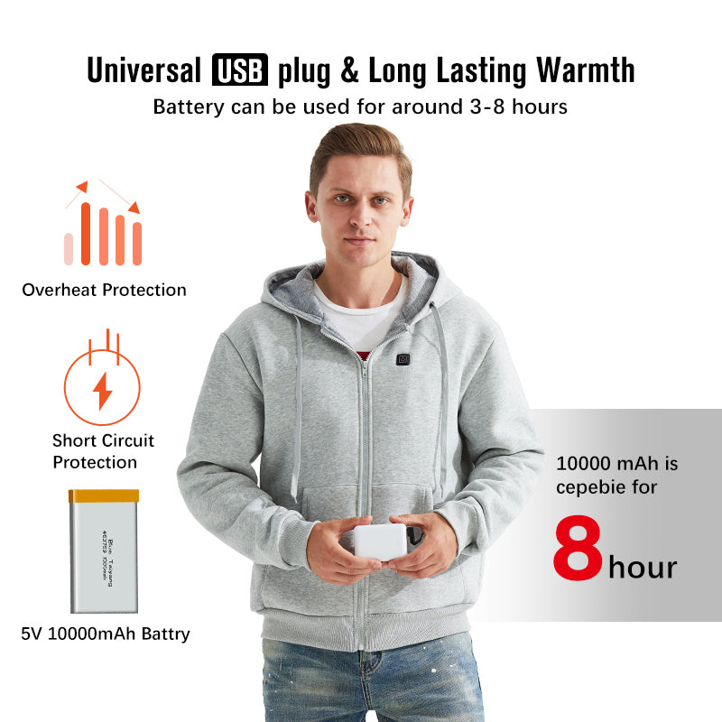 100% Cotton Far Infrared Usb Battery Powered Mens Hoodie Jacket Heated Sweatshirt