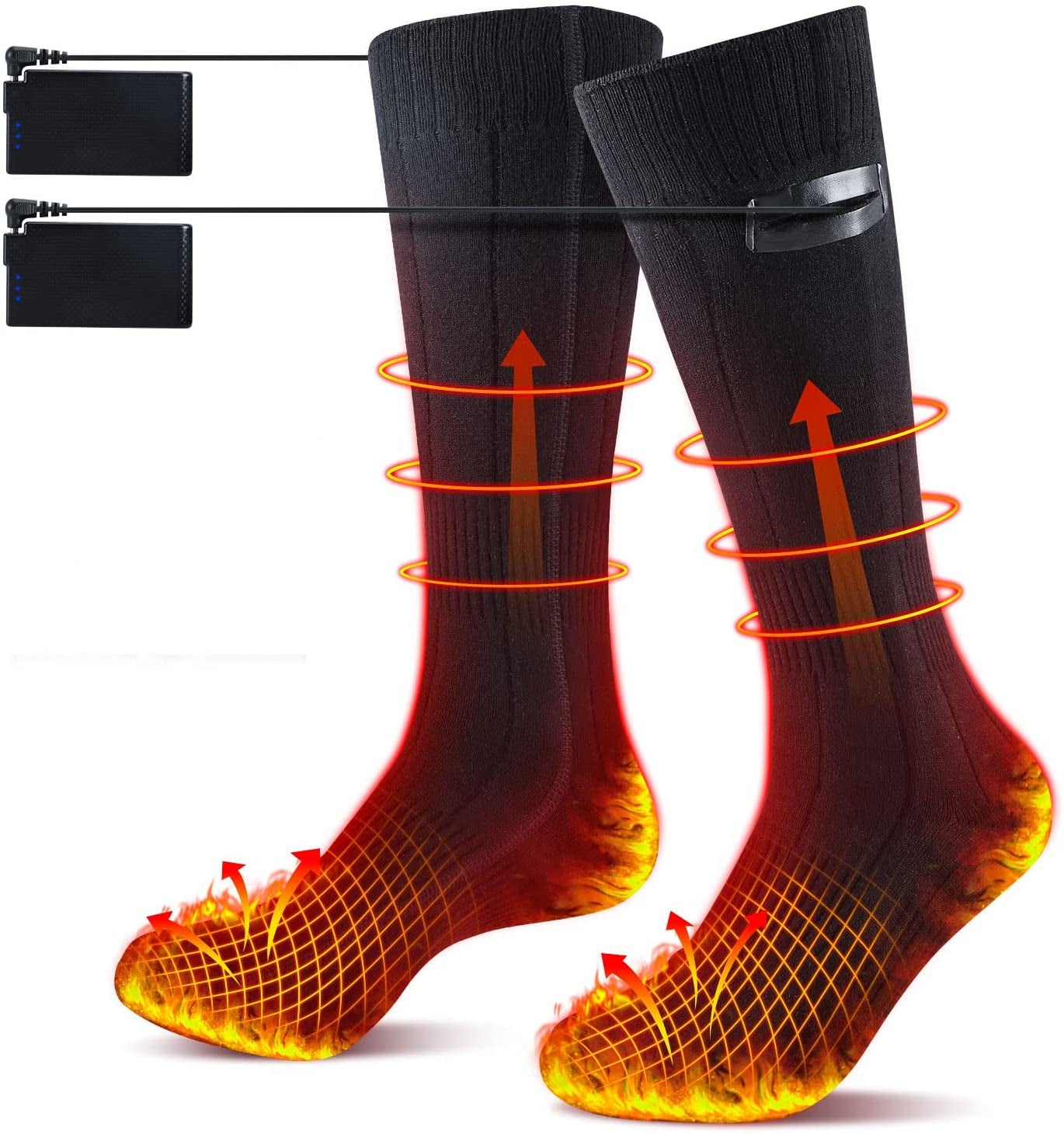Rechargeable Battery Operated Heated Socks Thermal Cozy Unisex Foot Warmer with 3.7V 5V USB 7.4V Volt 2200Mah 3000Mah 4000Mah