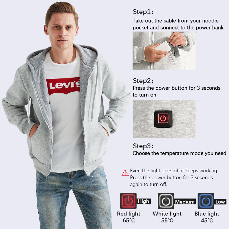 100% Cotton Far Infrared Usb Battery Powered Mens Hoodie Jacket Heated Sweatshirt