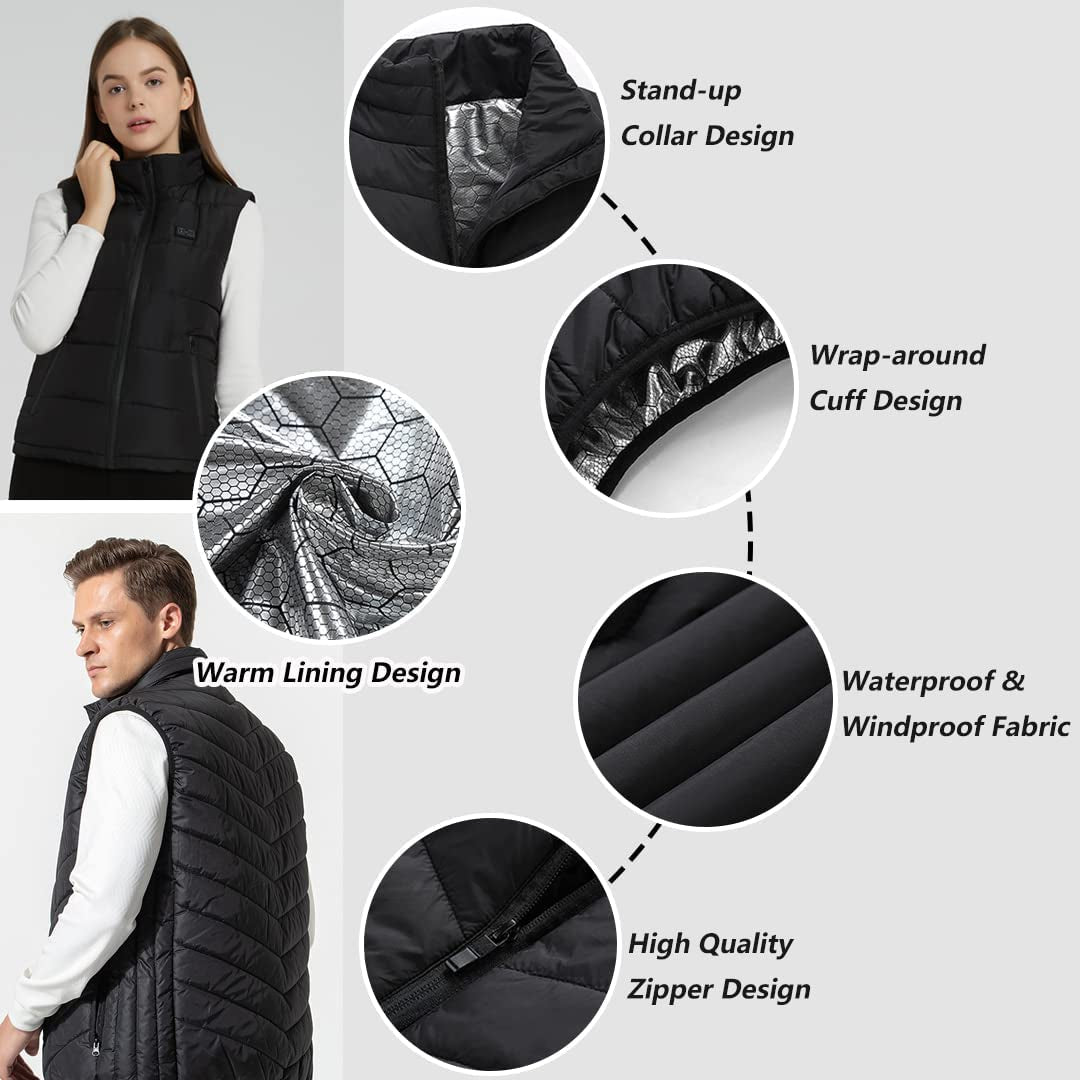 Heated Vest, Electric Heating Vest, 3 Temperature Levels Heating Jacket for Men and Women, 9 Heating Zones, USB Charging Heated Gilet Jacket for Outdoor Camping Hiking (Not Included Battery)